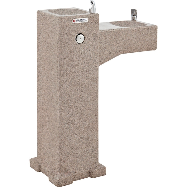 Global Industrial Outdoor Bi-Level Pedestal Drinking Fountain, ADA, Rotocast Stone Finish 603604 - main